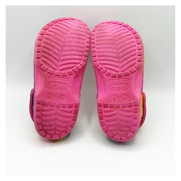 Crocs Classic Tie Dye Graphic Clogs Shoes in Electric Pink Multi - Picture 9 of 9